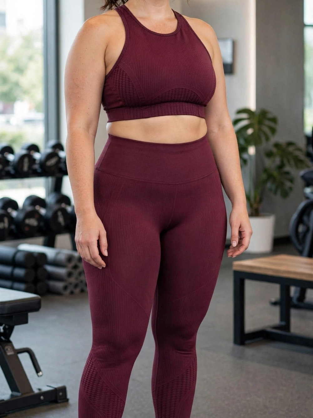 Fabletics Seamless 2-Piece Workout Set Size L Burgundy - High Waist Leggings + R - Picture 8 of 8